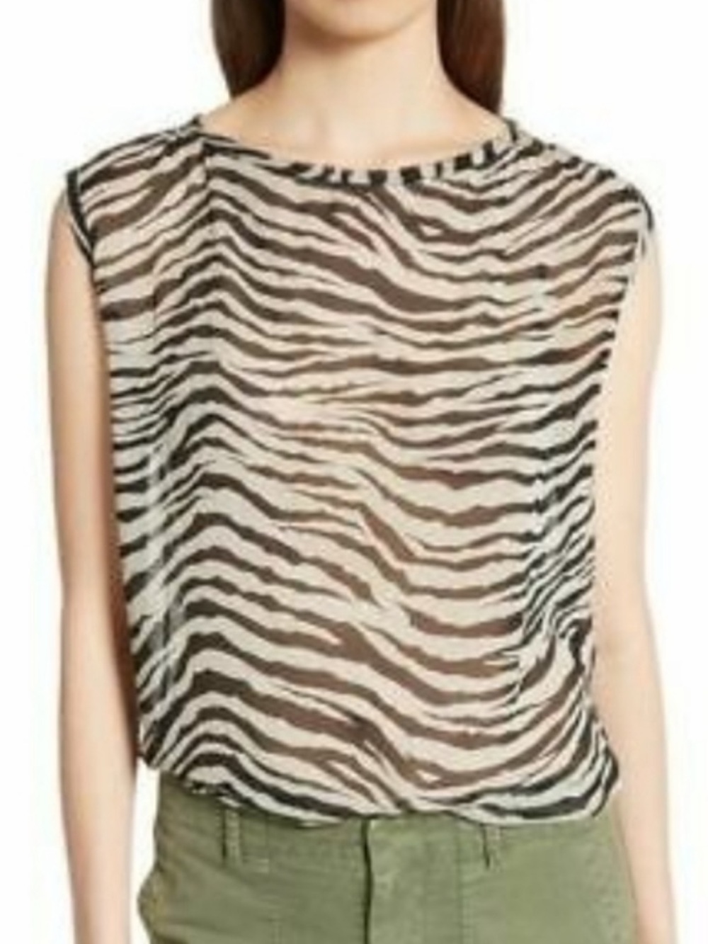 Nili Lotan “ Sadie Tank “ Bengal Tiger Sheer Zebra SILK Top Blouse Black Cream M - Picture 4 of 16